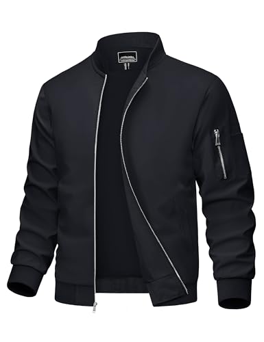 MAGCOMSEN Blouson Herren Jacke Leichte Bomberjacke Winddichte Übergangsjacke Freizeit Fliegerjacke mit Taschen, Schwarz, S