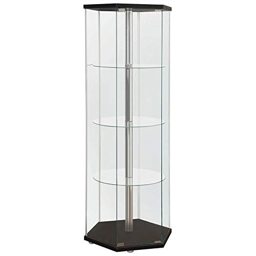 BOWERY HILL Hexagonal 4 Shelf Glass Curio Cabinet Display Case in Black and Chrome