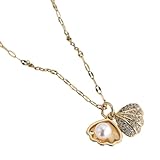 Collar de cuentas de piedras preciosas perla abrible de concha para mujeres colgante micro incrustado de pedrería de cobre clavícula joyería para fiestas de boda ajustable para damas y chicas