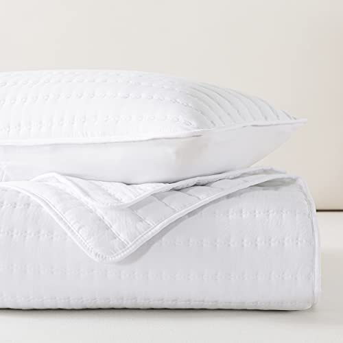 White Quilt Queen Size with Pillow Sham, Queen Quilt Bedding Sets Lightweight Soft Bedspread Coverlet Bed Cover All Season, 3 Piece (1 Quilt, 2 Pillow Shams) 90x90 inches