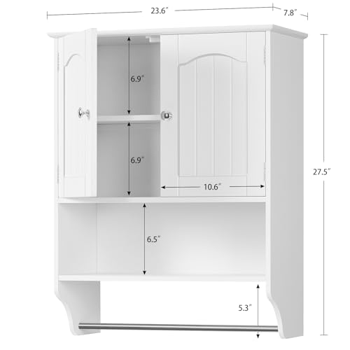 Iwell Bathroom Cabinet Wall Mounted with Towel Rack & Adjustable Shelf, Over The Toilet Storage Cabinet, Medicine Cabinet for Bathroom, White