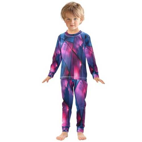 Pajama Sets Long Sleeve Blue Geometric Triangles Soft Comfy Sleepwear 2 Piece PJS 3-8T2