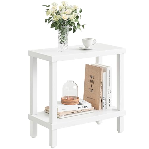 Generisch Mesa estrecha de 2 niveles con estante, mesa auxiliar, mesa de café, mesa pequeña, mesa de sofá industrial, compacta como mesita de noche, soporte para café, mesa de oficina para espacios