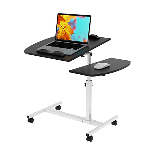 Rechebon Escritorio con Ruedas, Mesa de Ordenador con Ruedas, Escritorio de Altura Ajustable Que se Puede Girar 180°, Mesa Auxiliar para Dormitorio, Sala de Estar y habitación de los niños Negro… Cover