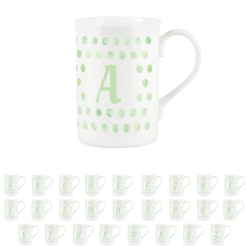 Purely Home Green Polka Dots Spots Letter A Mug - Fine Bone China Alphabet Initials Gift/Present Mug