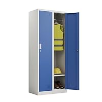2 x Single Door Metal Storage Lockers, Blue & Grey Steel Lockable Unit, Staff Gym School Changing 1850mm H x 380mm W x 450mm D