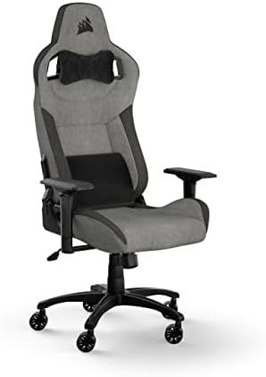 Corsair T3 RUSH Fabric Gaming Chair (2023) – Racing-Inspired Design – Soft Fabric Exterior – Padded Neck Cushion – Memory Foam Lumbar Support – Adjustable Seat Height – Grey & Charcoal: image 1 of 7