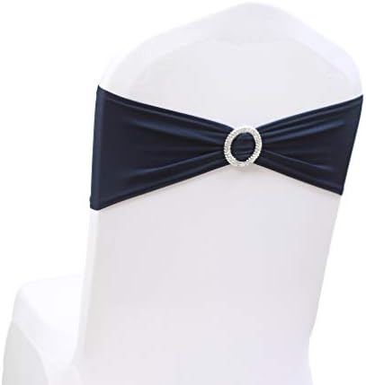 50PCS Spandex Chair Sashes Bows Elastic Chair Bands with Buckle Slider Sashes Bows for Wedding Decorations (50PCS, Navy Blue)