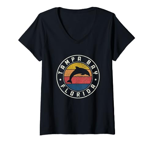 Tampa Bay Florida Dolphin Surfer Souvenir Vintage V-Neck T-Shirt