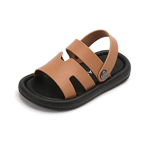 XinYiQu Boys Girls Summer Toddler Sandals PU Leather Slides Hollow Beach Shoes Kids 7.5 Toddler,Brown Cover