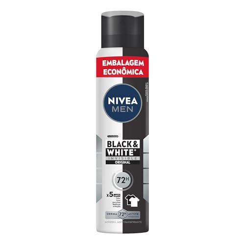 NIVEA MEN Desodorante Antitranspirante Aerossol Invisible Black & White 200ml – Proteção eficaz de 48 horas contra suor e mau odor, elimina 99,9% das bactérias e evita manchas em roupas