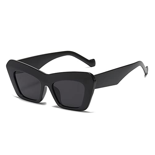 Lunettes de soleil yeux de chat femmes monture rétro carrée noir mat de taille unique