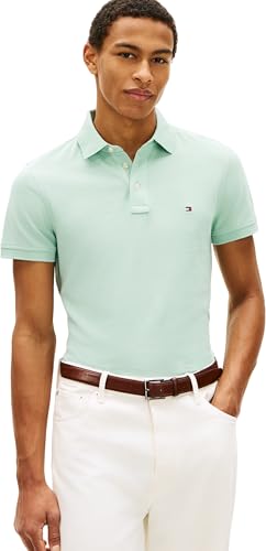 Tommy Hilfiger Uomo Maglietta Polo Maniche Corte 1985 Slim Fit, Verde (Crushed Mint), L