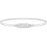 SANSTHS Womens Elastic Thin Metal Waist Belt, Stretch Chain Belt for Dresses, Skinny Rhinestone Adjustable Waistband, Silver M