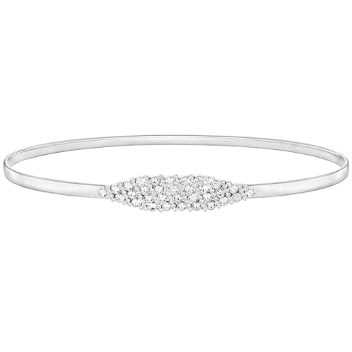 SANSTHS Womens Elastic Thin Metal Waist Belt, Stretch Chain Belt for Dresses, Skinny Rhinestone Adjustable Waistband