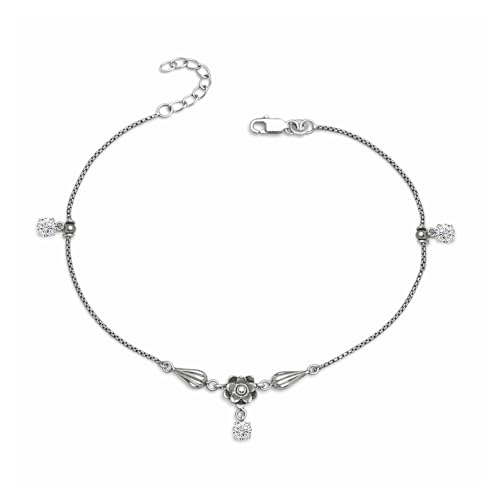 Image of TRUESILVER ACPL 925 Sterling Silver Anklets for Women | BIS Hallmarked Adjustable Chain Anklet with Charms | Beach Foot Jewelry | 1 Piece