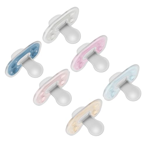 Image of Dr. Brown's Advantage One-Piece Silicone Baby Pacifier, Fully Symmetrical Soother, Blue/Blue/Gray/Pink/Pink/Ecru, 0-6m, BPA Free, 6 Pack