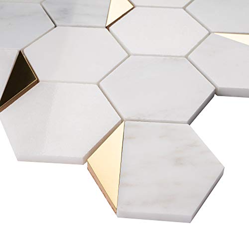 Nbg-1 3“ Hexagon White And Gold Metal Stainless Steel Polished Marble Tile (Sample Swatch) #TOP13