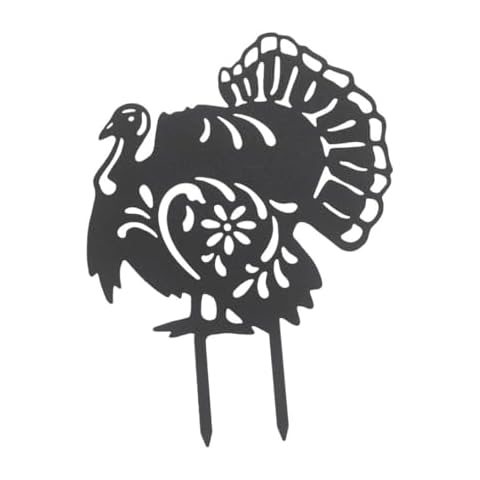 FIYOEO Turkey Animals Stakes Thanksgiving Day Ground Insertion Decor Vivid Hollow Iron Animal Statue for Courtyard Outdoor Yard Art Decorative (Black) Cover