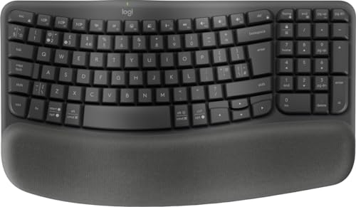 Logitech Wave Keys for Business, Teclado ergonómico inalámbrico con reposamanos Acolchado - Grafito, Disposición QWERTY Inglés Reino Unido