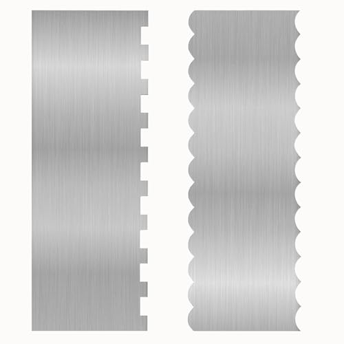 2 Pcs Stainless Metal Cake Scraper Smoother Double Sided Patterned Edge Cake Decorating Supplies Spatula Frosting Icing Tools Comb for Icing Cakes Buttercream Decorating