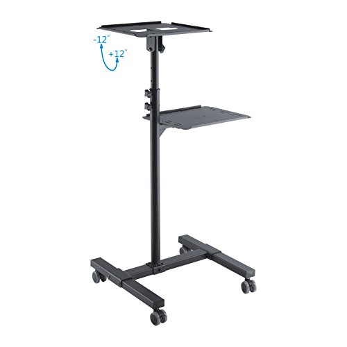 PureMounts PM-PCART-10 - Neigbarer Projektionswagen/Projektionstisch für Beamer und Projektor, flexibel einstellbar (950mm bis 1450mm), feststellbare Rollen, Tragkraft 10kg, Farbe schwarz