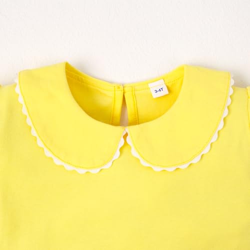 Image of 12M-14Y Toddler Baby Girls Peter Pan Collar Blouse Kids Girl Solid Color Puff Sleeve T-Shirts Casual Tee Tops