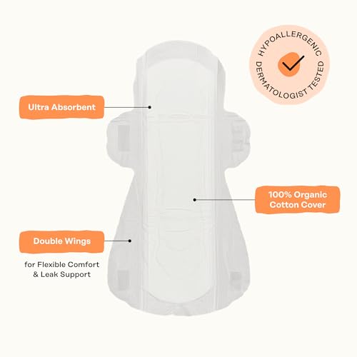 Image of The Honey Pot Company - Sanitary Pads for Women - Non-Herbal Heavy Flow Daytime w /Wings - Organic Cotton Cover & Ultra-Absorbent Core - Feminine Care - 16 ct