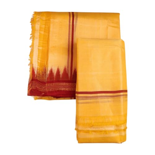 Image of Authentic Sambalpuri Handloom Cotton Unstitched Dhoti with Utari for Men | Traditional Odisha Weave Ikat Dhoti for Festive & Religious Wear