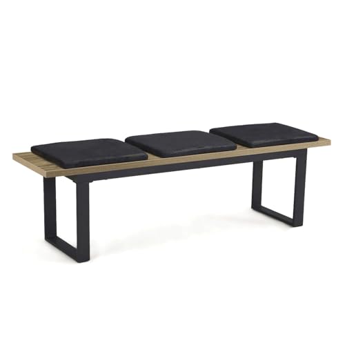 DUBI Möbel Sitzbank LEA, Esszimmerbank 160 cm mit Sitzauflagen gepolstert Holzbank für Esszimmer, Flur, Garderobe mit Metallgestell, Industrial modern Design, Eiche Optik, 11301-160-EIDA