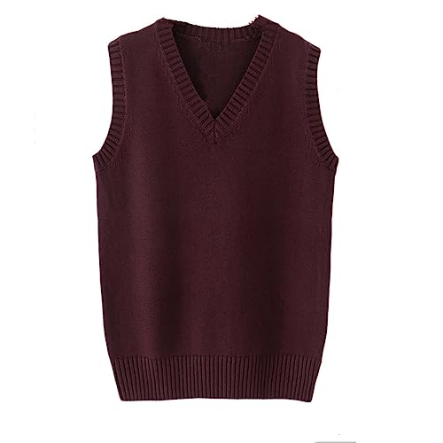 Image of Men Women Knitted Cotton V-Neck Vest JK Uniform Pullover Sleeveless Sweater School Cardigan