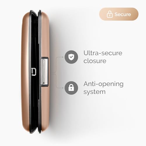Image of OGON -DESIGNS- Aluminum card holder, RFID protection against fraud and demagnetization, compact wallet, Smart Case STOCKHOLM model (Aluminum Rose Gold, Extra-secure lock)