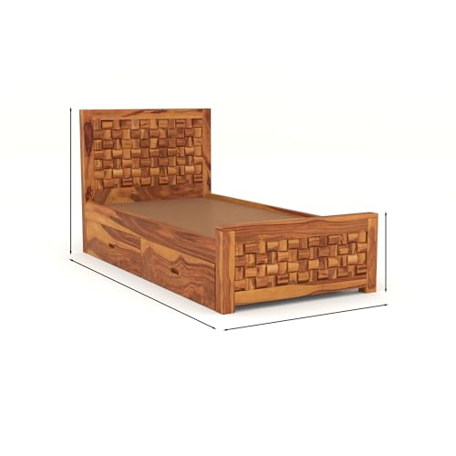Image of Solid Sheesham Wood Single Size Bed with 2 Drawer Storage Wooden Single Cot Bed for Home Living Room Bedroom Guest Room Hotel (Honey, Size 6 * 3)