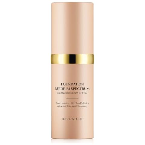 Foundation 4 in 1 - Medium Spectrum, Hydrating Color Changing Foundation with SPF 50+, Longwearing & Waterproof, Light Spectrum for Gym, Sport, Dancing(30ml) Cover