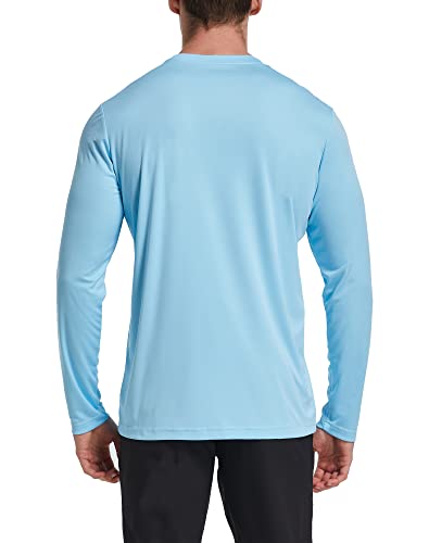 Telaleo Upf 50+ Men's Fishing Shirts Lightweight Quick Dry Long Sleeve Rash Guard Shirt Sun Protection Hiking Sports White/Blue L #TOP1