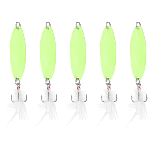 PATIKIL Fishing Spoons 1/2 oz 14g, 5Pcs Fishing Lures Glow in The Dark Casting Spoon Treble Hooks Jigs Spinner Baits for Freshwater Saltwater Salmon Bass, White