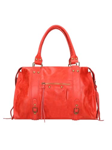 Gave Lux Sac porté épaule en daim véritable pour femme Produit artisanal. Fabriqué en Italie, référence GLX220609023FBG, couleur noisette, 41 x 28 x 13 cm., Rouge moyen