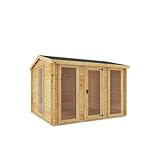 WALTONS | Wooden 3.5m x 3m Log Cabin | 19mm Interlocking Log Boards | Garden Room | Reverse Apex Roof | 11ft x 10 | 11 x 10 Outdoor Summerhouse Home Office |