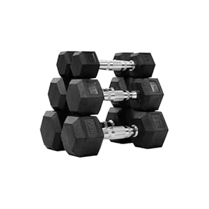 Rubber Encased Hex Dumbbell Set Contoured Handle for Muscle Toning, Strength Building & Full Body Workout, 60LB, 100LB and 150LB Set