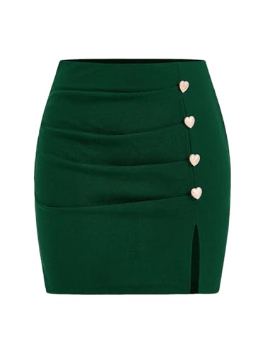 Floerns Women's Heart Button High Waisted Split Skirt Zip Up Elegant Bodycon Mini Skirts