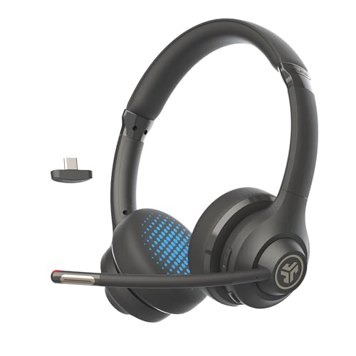 JLab Go Work Gen 2 Wireless Headsets with Microphone - 55+ Playtime PC Bluetooth Headset and Multipoint Connect to Laptop Computer and Mobile - Wired or Wireless (Bluetooth or USB Dongle) Headphones