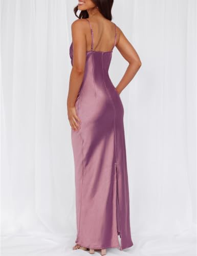Image of Formal Satin Silk Spaghetti Strap Maxi Dresses for Women Wedding Guest