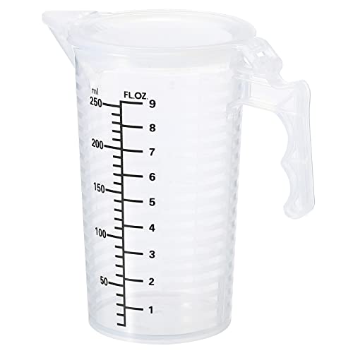 Image of PATIKIL Graduated Beaker, 250ml PP Plastic Liquid Measuring Cup Double Sided Black Graduations with Handle Lid and Spout for Lab Kitchen Home