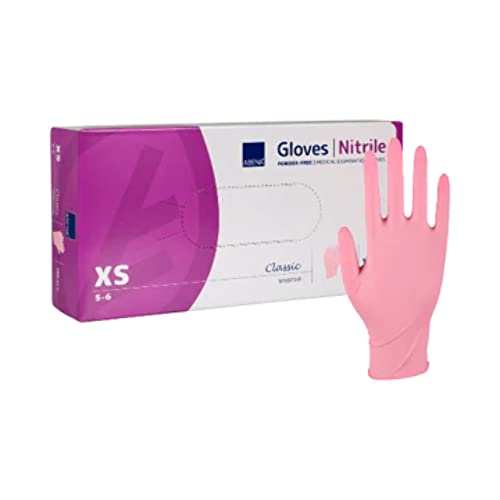100 Nitril Einmalhandschuhe Puderfrei Größen XS-XL Pink Größe XS (5-6)