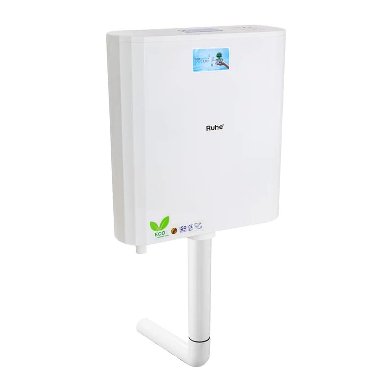 Ruheยฎ Atlantic Flushing Cistern Flush Tank for Toilet | 8 Liter Water Capacity | PVC Slim Cistern Top Push Botton Flush Tank, White