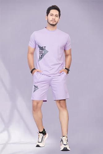 Image of HOODMASTER Men's Cotton Night Suit Set of Top & Knee Length Shorts with Round Neck Half Sleeves Solid Pattern Regular Fit and Standard Length | Mens Cotton Night Suit | T-Shirt and Shorts Sets