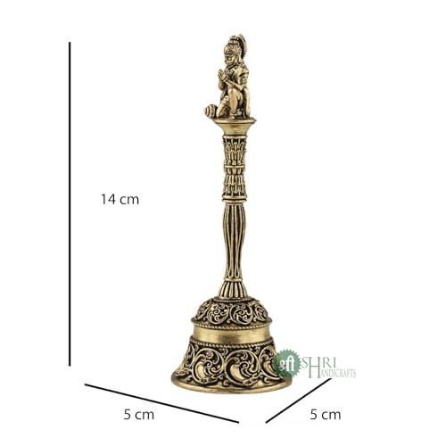 Image of INDICAST 5.5 Inches Brass Hanuman Pooja Hand Bell | Puja Ghanti for Mandir | Handcrafted Pooja Bells for Home Temples and Spiritual Spaces (Weight- 120gm)