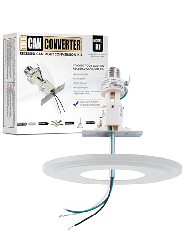 The Can Converter R1 Recessed Can Light Conversion Kit w/ 8 Steel Beveled Ceiling Medallion - Home Improvement for 4 5 & 6 Cans Fan & Light Fixture Converter Kit UL Certified White