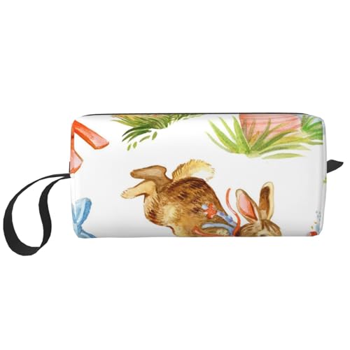 Borsa per il trucco per la ricezione per cosmetici da viaggio da toilette per portatile Organizer Uovo di coniglio di Pasqua dellacquerello