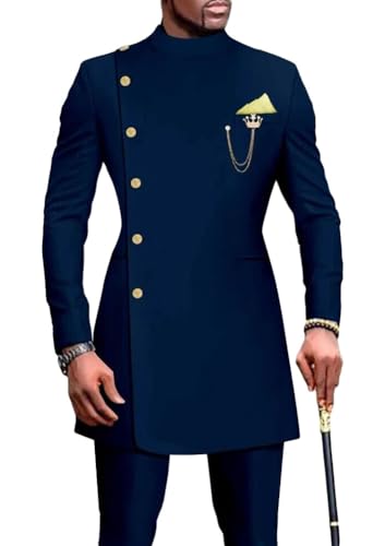 Mi Bo Tong Men's 2 PC Formal Suit Slim Fit Stand Collar Prom Party Suits for Men Jacket Pants Groomsmen Tuxedos4